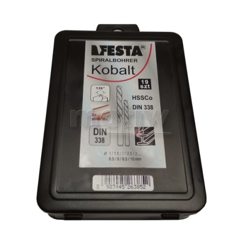 KOMPLET WIERTEŁ NWKa DIN 338 FESTA KOBALTOWE 1-10