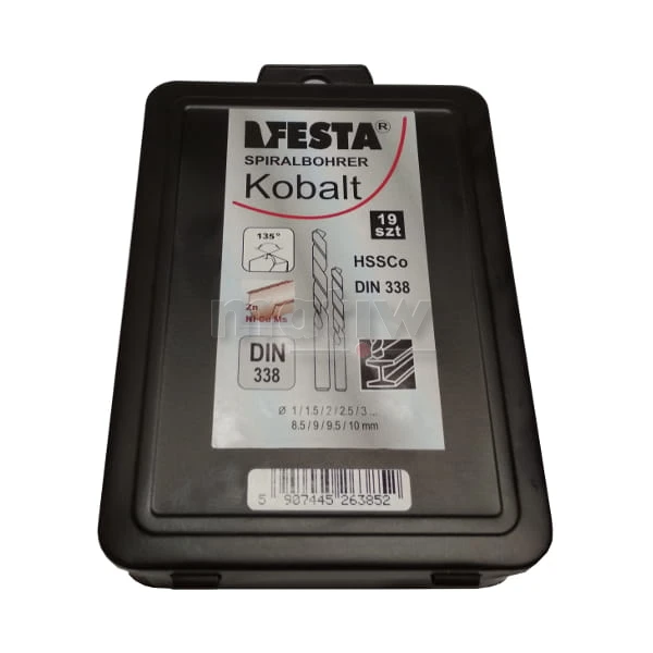 KOMPLET WIERTEŁ NWKa DIN 338 FESTA KOBALTOWE 1-10