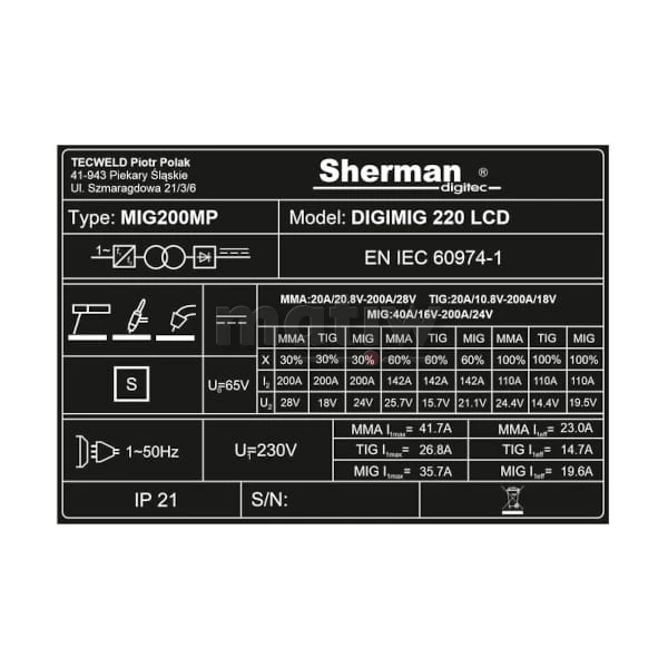SPAWARKA SYNERGIA LUTOSPAWANIE MIGOMAT MIGTIG MMA SHERMAN DIGIMIG 220 LCD