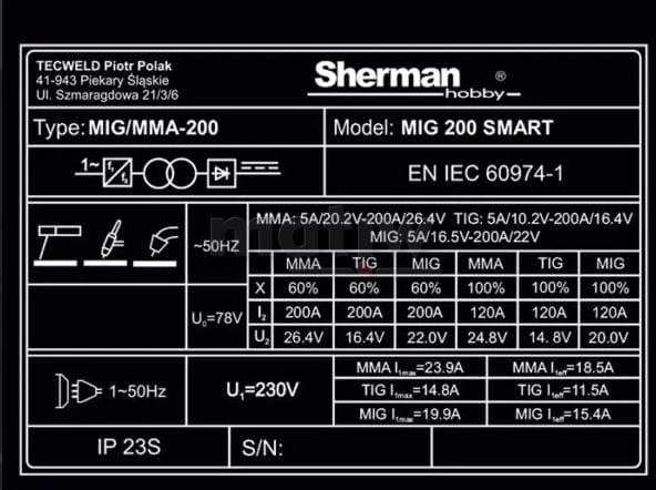 SPAWARKA INWERTOROWA SYNERGIA MIGOMAT MIG TIG MMA SHERMAN MIG 200 SMART