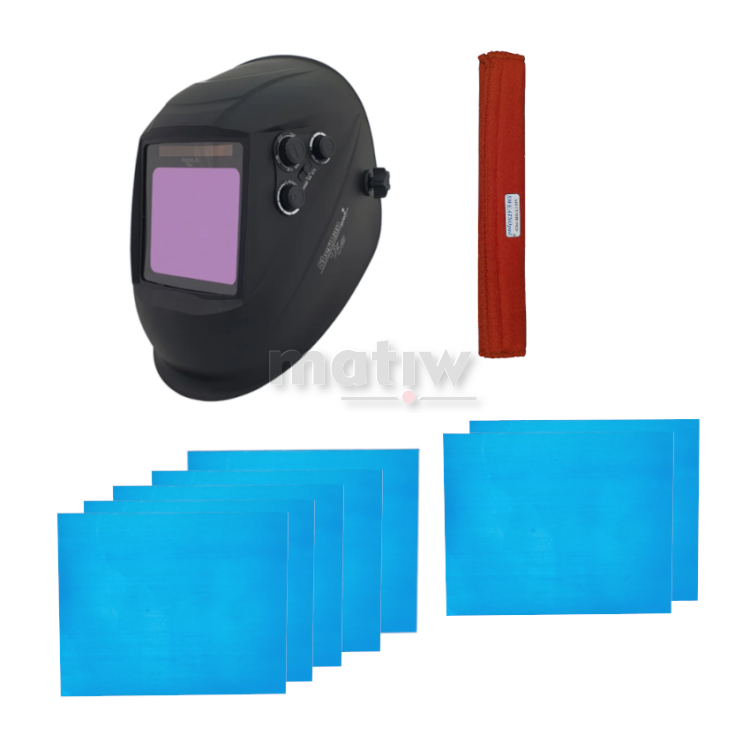 ZESTAW: PRZYŁBICA SPAWALNICZA AUTOMAT SHERMAN V6bCZARNA + OPASKA PRZECIWPOTNA WELDAS 20-3100V + SZYBKI