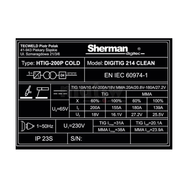 SPAWARKA INWERTOROWA TIG MMA SHERMAN DIGITIG 214 CLEAN CZYSZCZENIE SPOIN