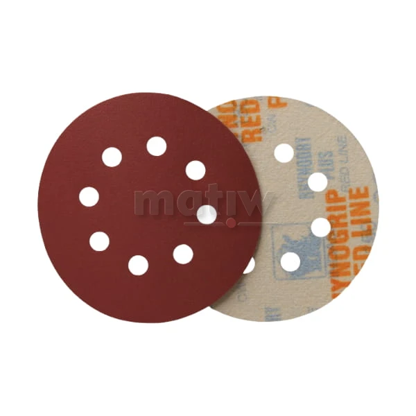 KRĄŻEK PAPIER ŚCIERNY NA RZEP 125mm INDASA 8H RHYNOGRIP RED LINE P 60 50szt.