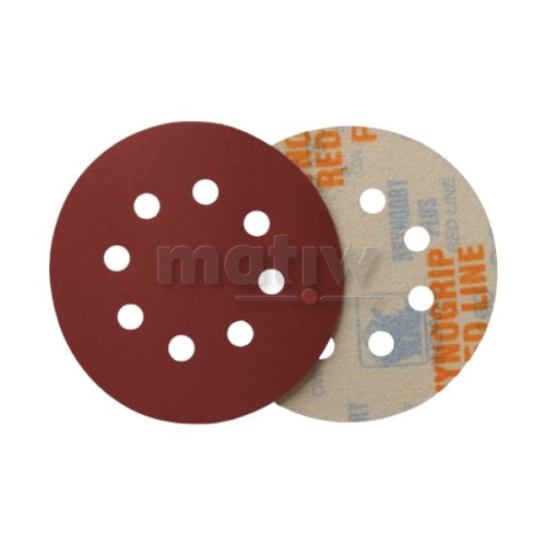 KRĄŻEK PAPIER ŚCIERNY NA RZEP 125mm INDASA 8H RHYNOGRIP RED LINE P 80 50szt.