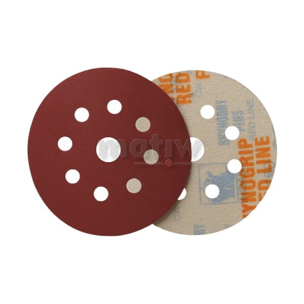KRĄŻEK PAPIER ŚCIERNY NA RZEP 125mm 8H+1 INDASA RHYNOGRIP RED LINE P 360 50szt.