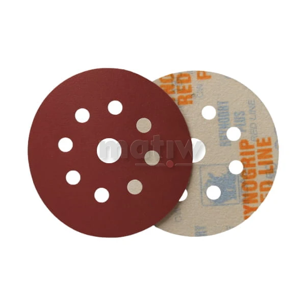 KRĄŻEK PAPIER ŚCIERNY NA RZEP 125mm 8H+1 INDASA RHYNOGRIP RED LINE P 500 50szt.