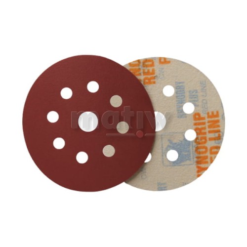 KRĄŻEK PAPIER ŚCIERNY NA RZEP 125mm 8H+1 INDASA RHYNOGRIP RED LINE P1000 50szt.