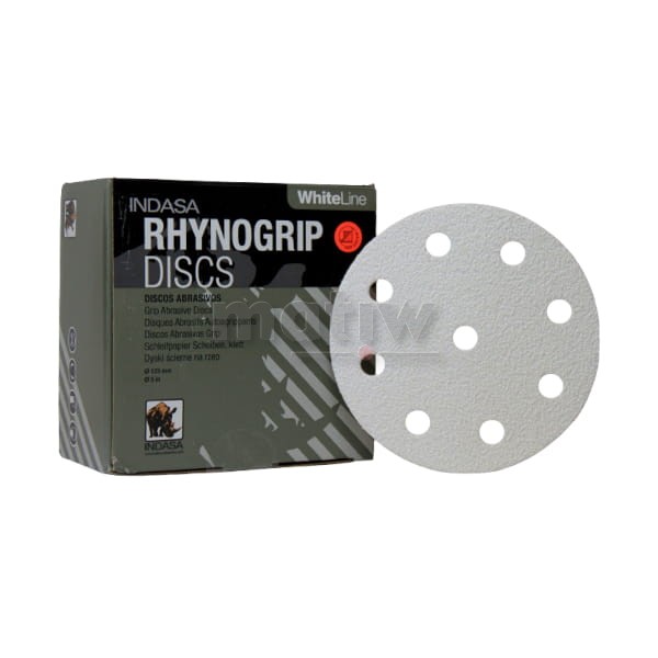 KRĄŻEK PAPIER ŚCIERNY NA RZEP 125mm 8+1CH INDASA RHYNOGRIP WHITE LINE P 60 50szt.