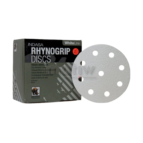 KRĄŻEK PAPIER ŚCIERNY NA RZEP 125mm 8+1CH INDASA RHYNOGRIP WHITE LINE P 240 50szt.