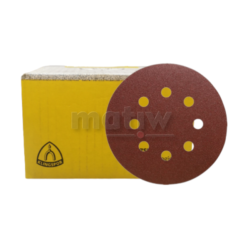 KRĄŻEK PAPIER ŚCIERNY NA RZEP 125mm KLINGSPOR PL28CK GLS5 P120 50szt.
