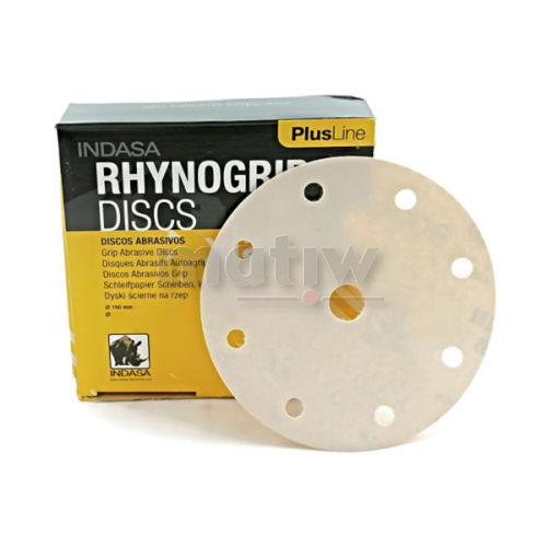 KRĄŻEK PAPIER ŚCIERNY NA RZEP 150mm 8+1H INDASA PLUS LINE P 100 50szt.