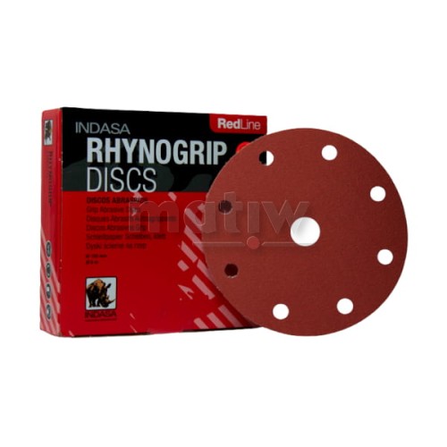 KRĄŻEK PAPIER ŚCIERNY NA RZEP 150mm 8H+1 INDASA RED LINE P 220 50szt.