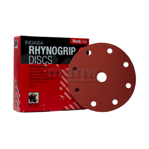 KRĄŻEK PAPIER ŚCIERNY NA RZEP 150mm 8H+1 INDASA RED LINE P 320 50szt.