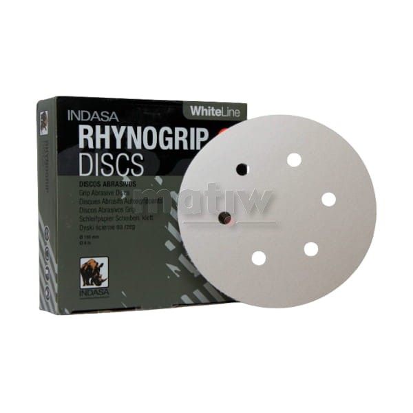 KRĄŻEK PAPIER ŚCIERNY NA RZEP 150mm 6H INDASA WHITE LINE P 80 50szt.