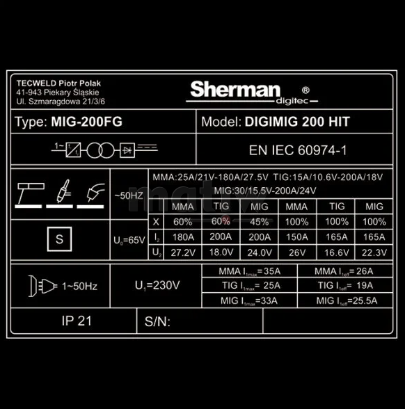 SPAWARKA MIGOMAT SHERMAN MIG DIGIMIG 200 HIT SYNERGIA TIG MMA
