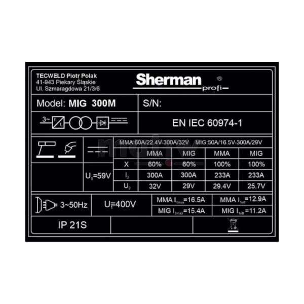 SPAWARKA MIGOMAT SHERMAN MIG 300M/4R MMA 400V 300A LUTOSPAWANIE