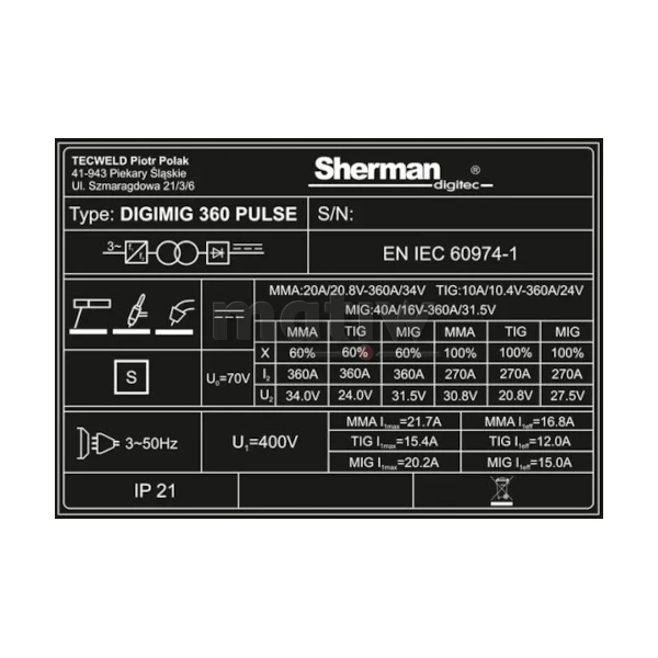 SPAWARKA MIGIMAT SHERMAN MIG DIGIMIG 360 PULSE SYNERGIA LUTOSPAWANIE TIG MMA