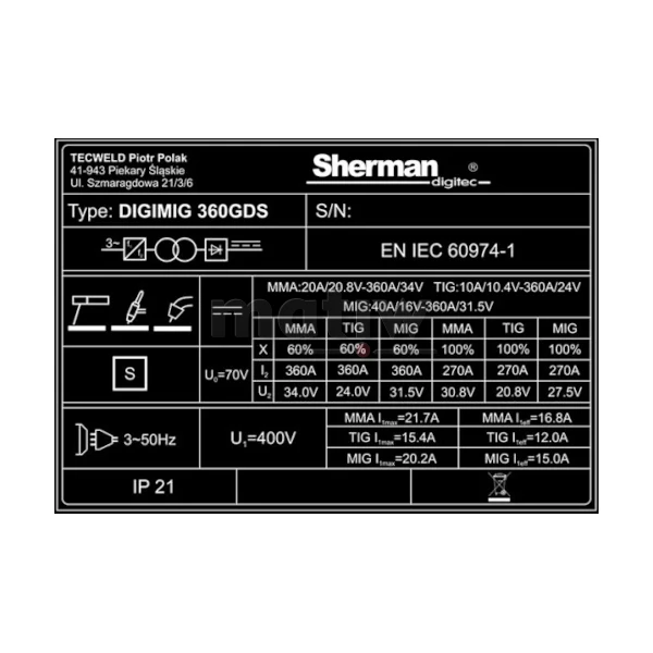 SPAWARKA MIGOMAT SHERMAN MIG DIGIMIG 360GDS SYNERGIA LUTOSPAWANIE TIG MMA