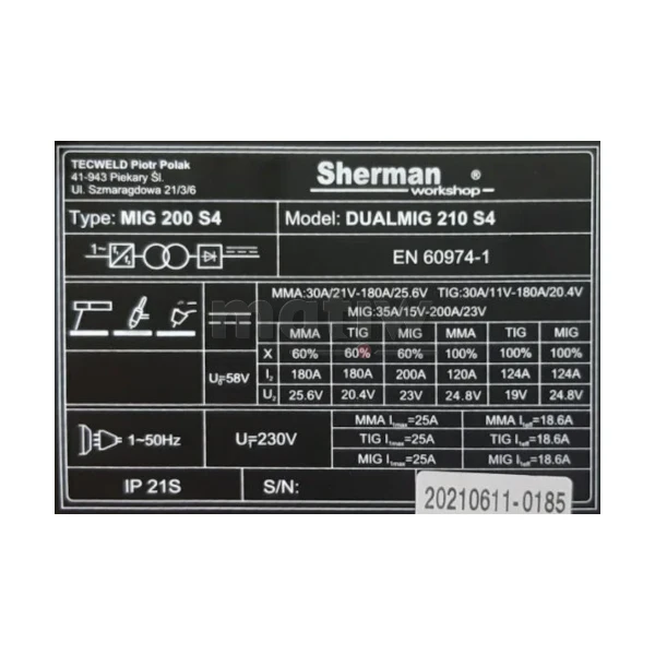 SPAWARKA MIGOMAT SHERMAN MIG DUALMIG 210 S3 TIG MMA