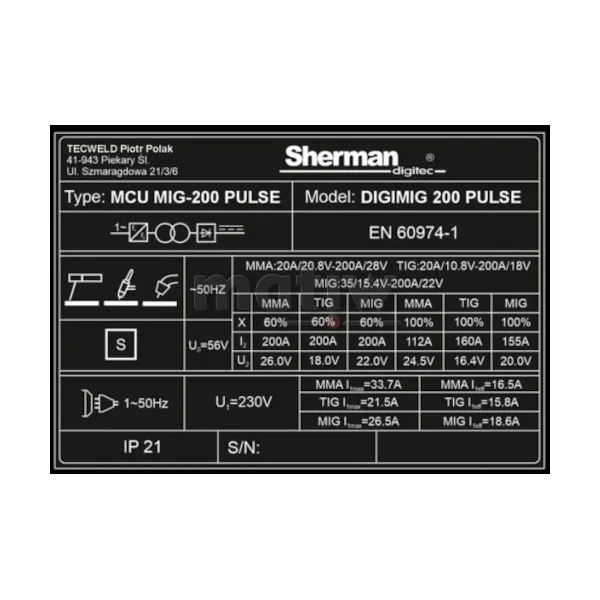 SPAWARKA MIGOMAT SHERMAN MIG DIGIMIG 200 PULSE TIG MMA SYNERGIA LUTOSPAWANIE