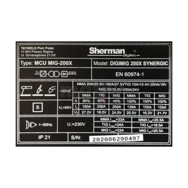 SPAWARKA MIGOMAT SHERMAN MIG DIGIMIG 200X SYNERGIC SYNERGIA TIG MMA
