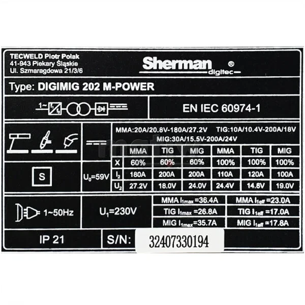 SPAWARKA MIGOMAT SHERMAN MIG DIGIMIG 202 M-POWER SYNERGIA TIG MMA