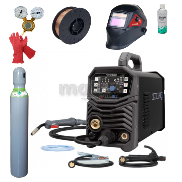 ZESTAW SPAWARKA MIGOMAT SPARTUS EASYMIG 210 LED SYNERGIA MIG TIG MMA