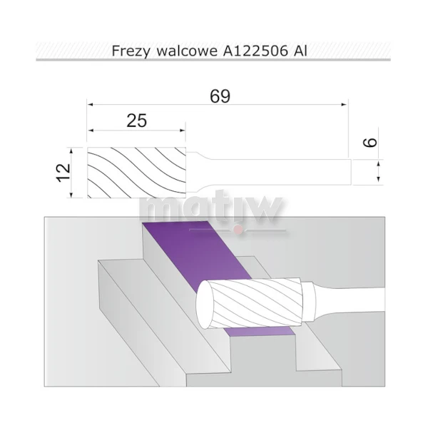FREZ TRZPIENIOWY WALCOWY DO ALUMINIUM SHERMAN TYP A 12 mm