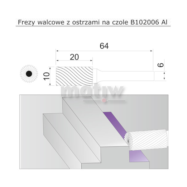 FREZ TRZPIENIOWY WALCOWY DO ALUMINIUM SHERMAN TYP B 10 mm
