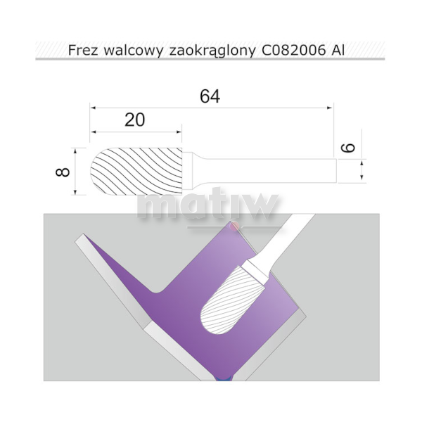 FREZ TRZPIENIOWY WALCOWY DO ALUMINIUM SHERMAN TYP C 8 mm