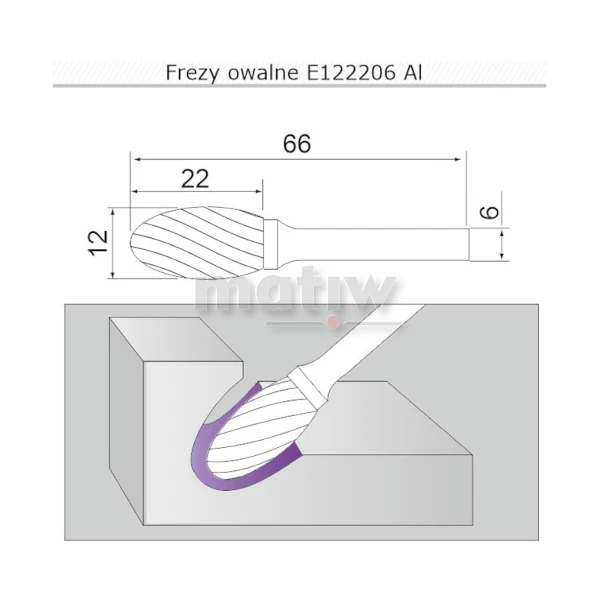 FREZ TRZPIENIOWY OWALNY DO ALUMINIUM SHERMAN TYP E 12 mm