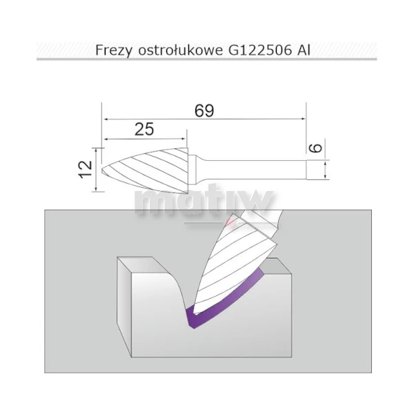 FREZ TRZPIENIOWY OSTROŁUKOWY DO ALUMINIUM SHERMAN TYP G 12 mm