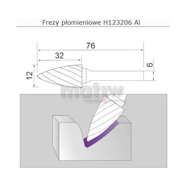 FREZ TRZPIENIOWY PŁOMIENIOWY DO ALUMINIUM SHERMAN TYP H 12 mm