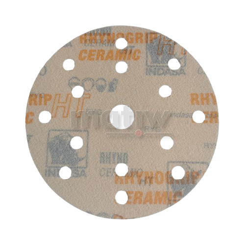 KRĄŻEK PAPIER ŚCIERNY NA RZEP 150 mm 14H+1 INDASA HT CERAMIC LINE P40 25szt.