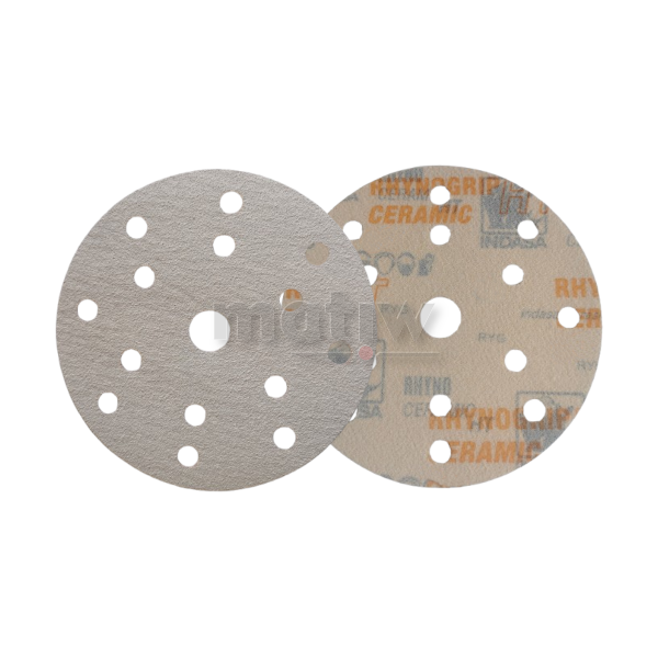 KRĄŻEK PAPIER ŚCIERNY NA RZEP 150 mm 14H+1 INDASA HT CERAMIC LINE P40 25szt.
