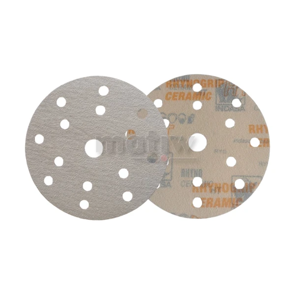 KRĄŻEK PAPIER ŚCIERNY NA RZEP 150 mm 14H+1 INDASA HT CERAMIC LINE  P80 50szt