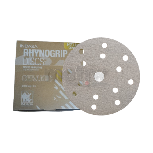 KRĄŻEK PAPIER ŚCIERNY NA RZEP 150 mm 14H+1 INDASA HT CERAMIC LINE P240 50szt
