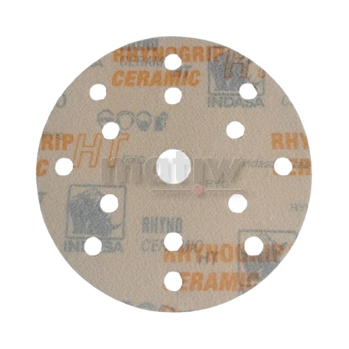 KRĄŻEK PAPIER ŚCIERNY NA RZEP 150 mm 14H+1 INDASA HT CERAMIC LINE P320 50szt