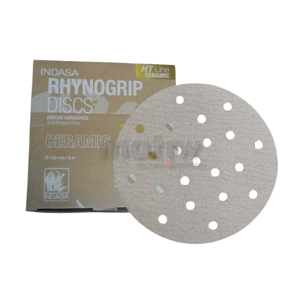 KRĄŻEK PAPIER ŚCIERNY NA RZEP 150 mm 21H UV INDASA HT CERAMIC LINE P120 50szt