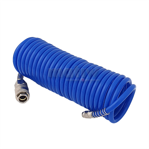 WĄŻ SPIRALNY NIEBIESKI PU 5x8 mm Z SZYBKOZŁĄCZEM 5m