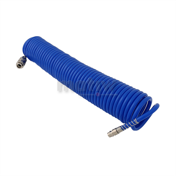 WĄŻ SPIRALNY NIEBIESKI PU 5x8 mm Z SZYBKOZŁĄCZEM 10m