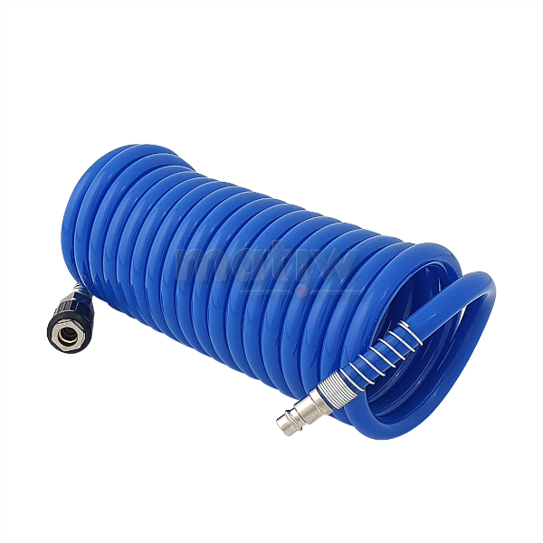 WĄŻ SPIRALNY NIEBIESKI PU 8x12 mm Z SZYBKOZŁĄCZEM 5m