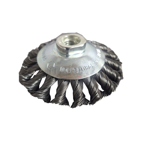 SZCZOTKA DRUCIANA STOŻKOWA STALOWA SPLATANA 125 mm x 15 mm M14 OSBORN