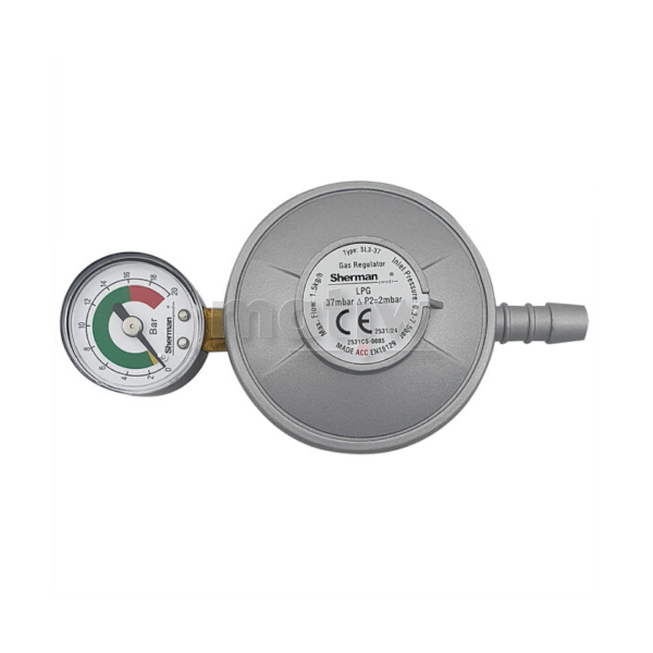 REDUKTOR KĄTOWY PROPAN-BUTAN LPG Z MANOMETREM DO BUTLI TURYSTYCZNYCH G3/8"LH SHERMAN