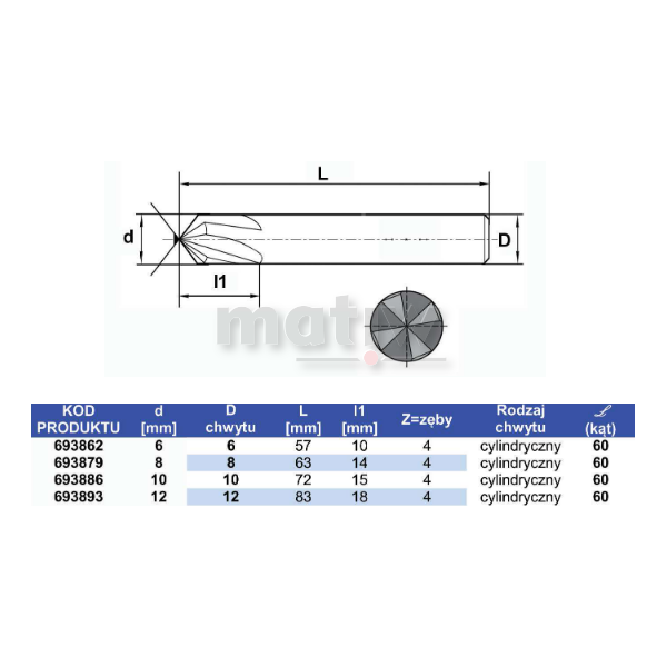 FAZOWNIK 60° DO METALU VHM FESTA PROFESSIONAL 6,0 mm
