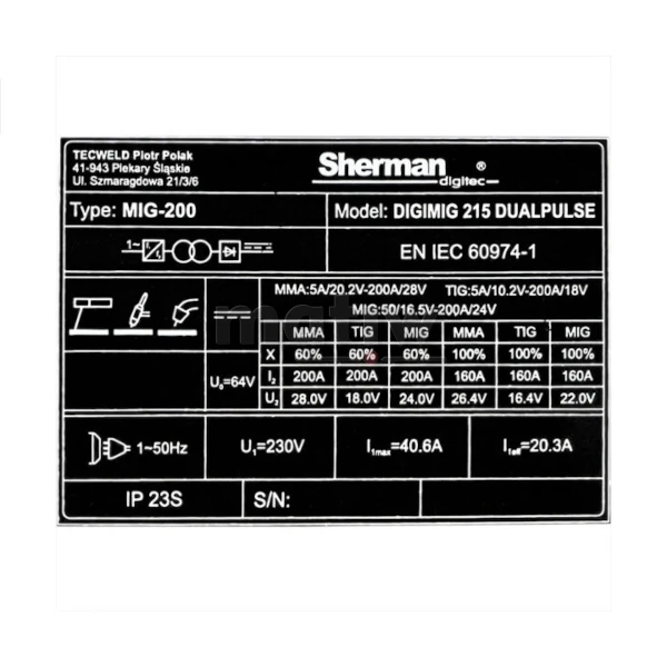 SPAWARKA INWERTOROWA SYNERGIA MIGOMAT MIG SHERMAN DIGIMIG 215 DUAL PULSE