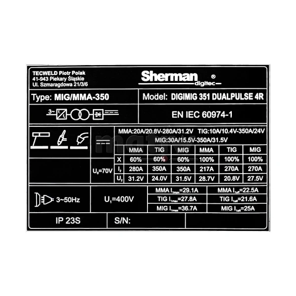 SPAWARKA MIGOMAT SHERMAN DIGIMIG 351 DUALPULSE 4R 3x400V 350A