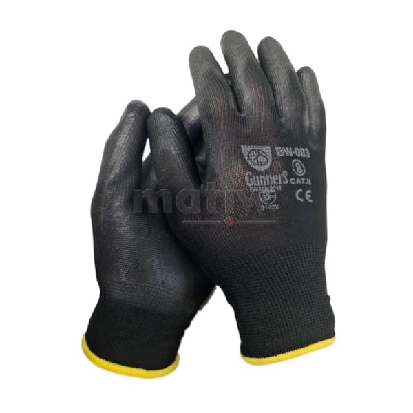 Rękawice robocze POWLEKANE PU Gunners DW-003 CZARNE Rozmiar 7 - 12 par