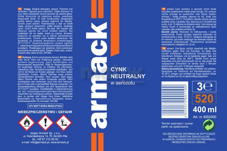 Cynk neutralny w aerozolu spray 400 ml Armack.jpg