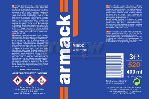 Miedź w aerozolu spray 400 ml Armack.jpg